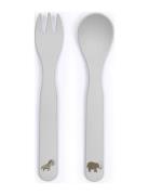 Smallstuff Fork And Spoon, Engine, In Gift Box Blå