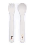 Fork And Spoon, Dolls, In Gift Box Home Meal Time Cutlery Cream Smalls...