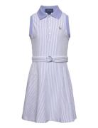 Ralph Lauren Kids Belted Striped Knit Oxford Polo Dress Blå