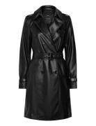 Mango Leather-Effect Trench Coat Svart