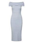 Lauren Ralph Lauren Striped Off-The-Shoulder Midi Dress Blå