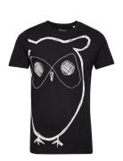 Knowledge Cotton Apparel Aop Owl Tee - Gots/Vegan Svart