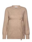 Mamalicious Mlnewanne L/S Knit Top A. Noos Beige