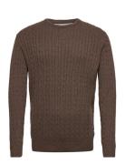 Lindbergh O-Neck Cable Knit Brun