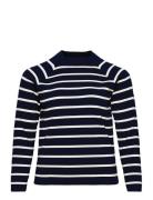 Lauren Women Striped Mockneck Sweater Marinblå