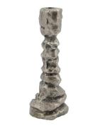 House Doctor Candle Stand, Raku, Antique Silver Silver