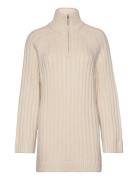 Selected Femme Slffeline Ls Knit Half Zipper Beige