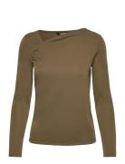 Lauren Ralph Lauren Asymmetrical Stretch Jersey Top Khaki Green