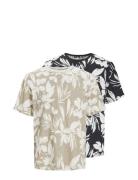 Jack & J S Jjejeff Aop Tee Ss 2Pk Mp Beige