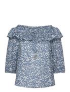 Lauren Ralph Lauren Floral Voile Off-The-Shoulder Blouse Marinblå