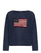 Polo Ralph Lauren Flag Pointelle Cotton-Linen Sweater Blå