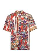 Wax London Didcot Ss Shirt Abstract Tile Print Red Multi Röd