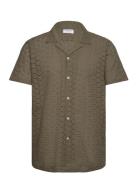 Lindbergh Embroidery Cotton Shirt S/S Khaki Green