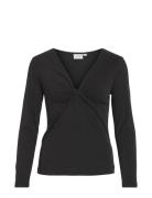 Vila Vilullu V-Neck L/S Knot Top - Noos Svart