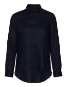 Lauren Ralph Lauren Relaxed Fit Linen Roll Tab–Sleeve Shirt Blå