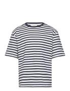 Mango Striped Cotton T-Shirt Marinblå