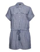 Lauren Ralph Lauren Pinstripe Linen Short-Sleeve Romper Blå