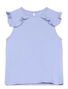 Mango Frills Cotton T-Shirt Blå