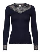 Rosemunde Silk T-Shirt Regular Ls W/Lace Blå