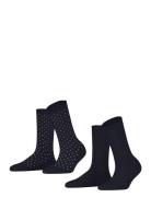 Esprit Socks Fine Dot 2-Pack Sustainable With Pattern Marinblå