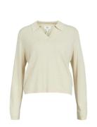 Object Objthess L/S V-Neck Knit Polo Noos Kräm