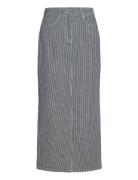 Selected Femme Slfmyra Hw Stripe Column Denim Skirt Blå