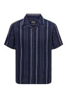 ONLY & SONS Onstrev Life Reg Ss Struc Stripe Shirt Marinblå