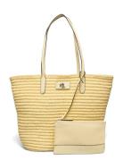 Lauren Ralph Lauren Leather-Trim Straw Large Brie Tote Bag Gul