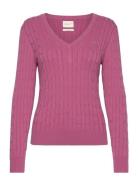 GANT Stretch Cotton Cable V-Neck Rosa