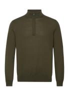 Mango 100% Merino Wool Sweater With Zip-Neck Khaki Green