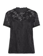 Vila Vistasia Lace S/S Top - Svart