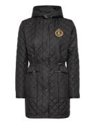 Lauren Ralph Lauren Crest-Patch Diamond-Quilted Hooded Coat Svart