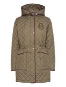 Lauren Ralph Lauren Crest-Patch Diamond-Quilted Hooded Coat Khaki Gree...