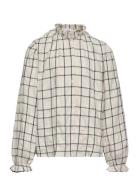 Mango Check Cotton Blouse Kräm