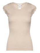 Rosemunde Short Sleeve Top W/ Lace Beige