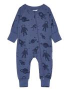 Geggamoja Bamboo Two Way Zip Pyjamas Blue Astronaut Blå