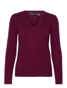 Polo Ralph Lauren Cable-Knit Wool-Cashmere V-Neck Sweater Burgundy