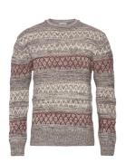 Knowledge Cotton Apparel Knitted Pattern Crew Neck - Rws Beige