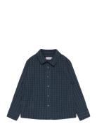 Mango Check Cotton Shirt Marinblå