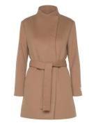 Calvin Klein Wool Funnel Neck Coat Beige