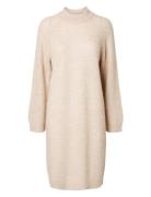 Selected Femme Slflulu Ls High Neck Knit Dress Beige