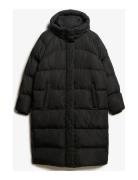 Superdry Longline Hooded Puffer Jacket Svart