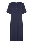 Lady Avenue Bamboo Long Nightdress, Short Sleev Marinblå