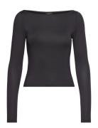 Monki Long Sleeve Boat Neck Top Svart