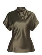 Malina Otilia Draped Half Polo Top Khaki Green