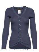 Rosemunde Rwbabette Silk Ls V-Neck Lace Cardi Blå