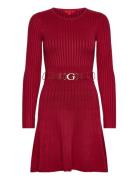 GUESS Jeans Ls Rib Pleated Paige Swtr Drs Röd