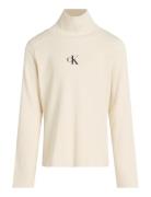 Calvin Klein Rib Slim Ls Roll Neck Top Kräm