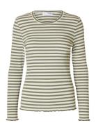 Selected Femme Slfanna Ls Crew Neck Tee Str Noos Grön