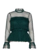 Bubbleroom Rhoda Dotted Mesh L/S Blouse Grön